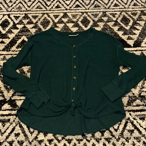 Green Button-Up Long Sleeve Top